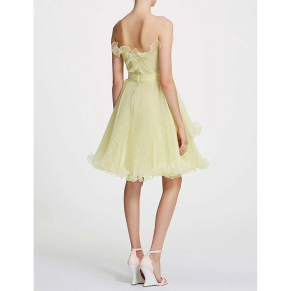 Marchesa Yellow Strapless Ruffle Trim Pleated Organza Dress Size 12 $2995 - Picture 2 of 4